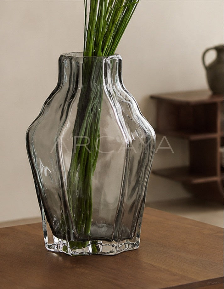 Angular Clear Glass Vase Dining - scene