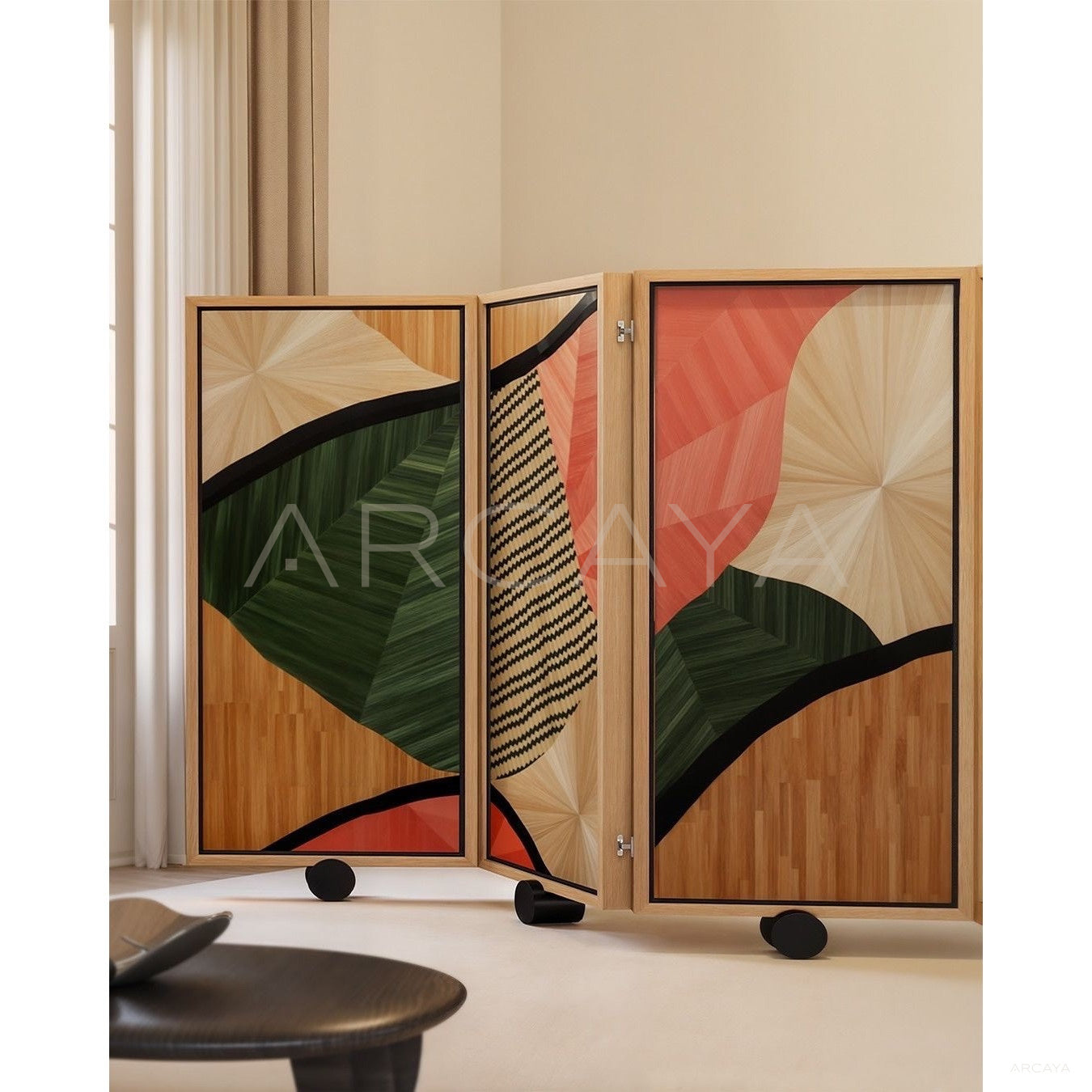 Handmade Straw Marquetry Folding Screen