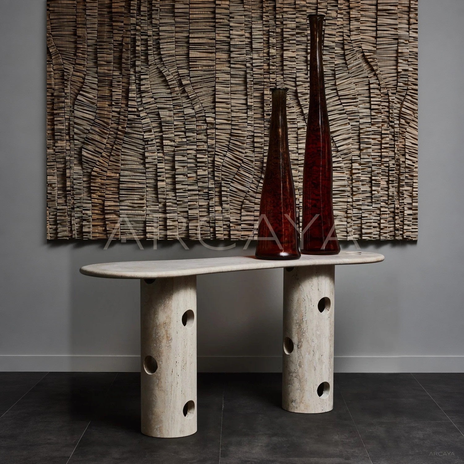 Natural Travertine Curved Console Table