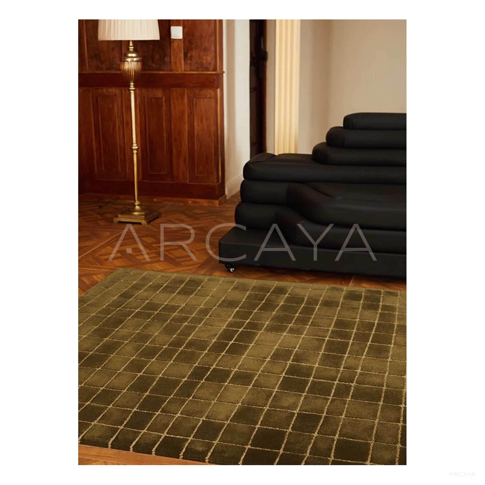 Olive Fine Check Rug Dsm P004 C03 - scene