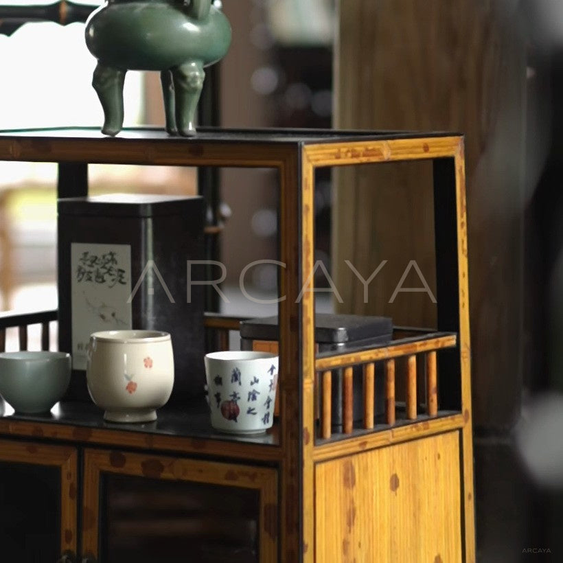 Bamboo Glass Tea Cabinet