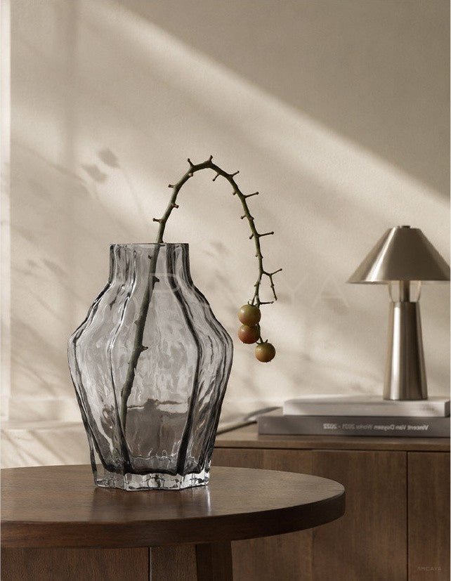 Angular Clear Glass Vase Dining - scene
