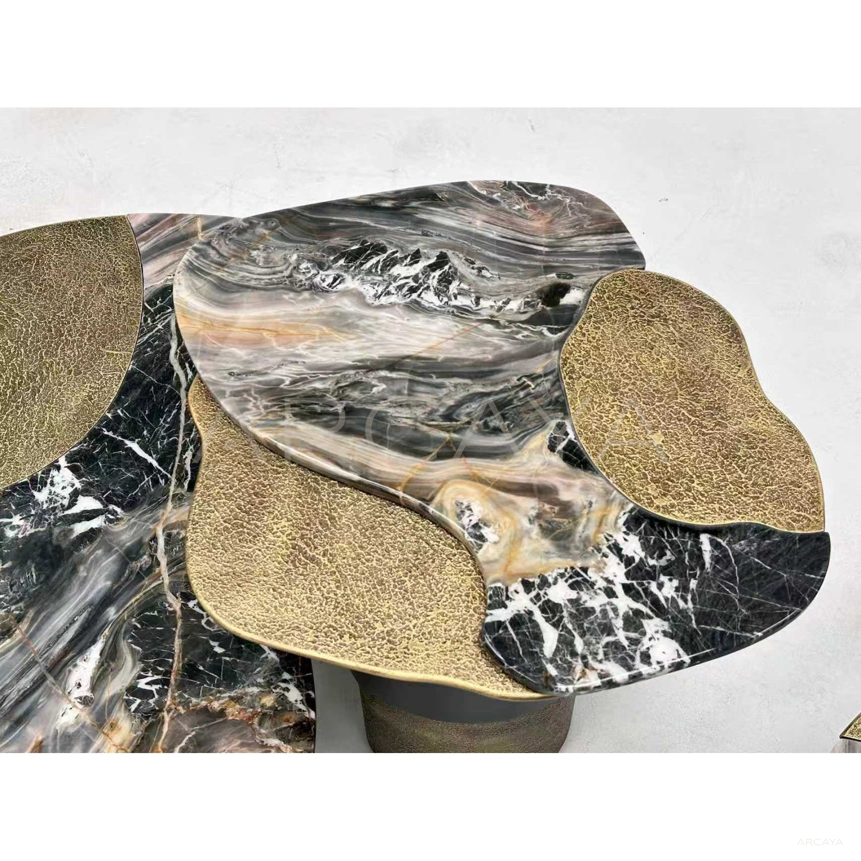 Aston Gilded Hand Forged Metal Marble Side Table - scene