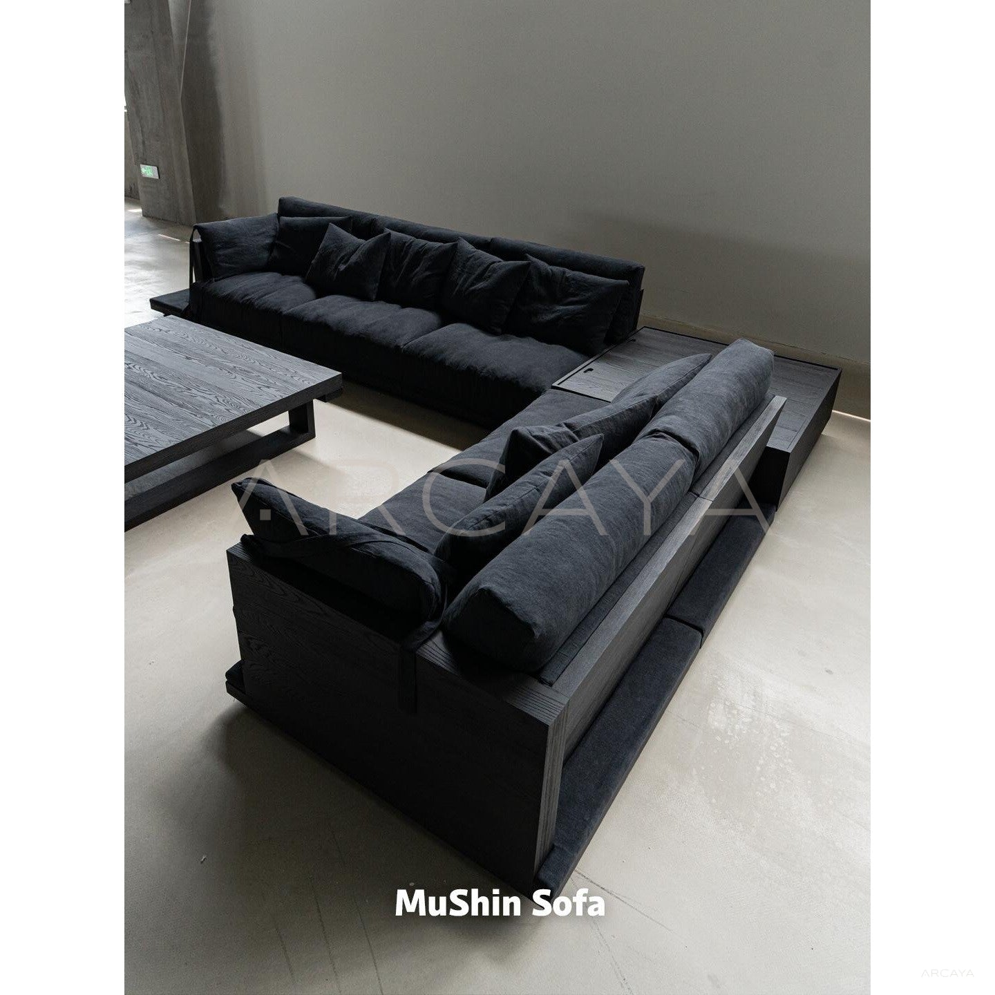 Mushin Black Linen Sofa - scene