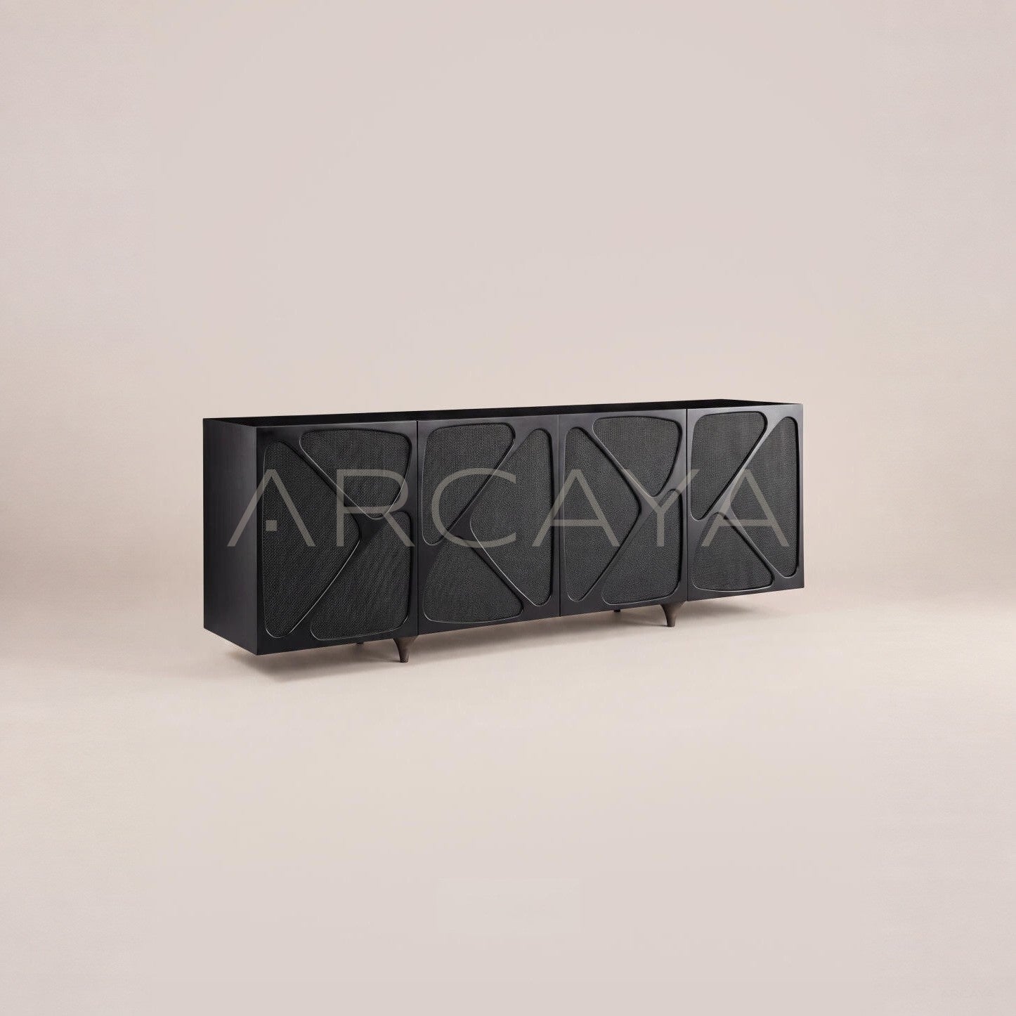 Black Geometric Fabric Four Door Low Sideboard