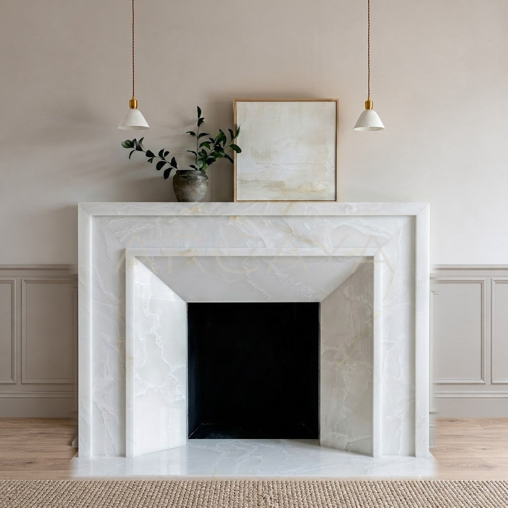 Snow White Stone Fireplace — Fireplace Surrounds - main