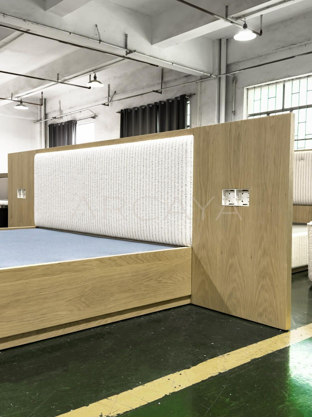 Solid Wood Floating Headboard Bed - scene