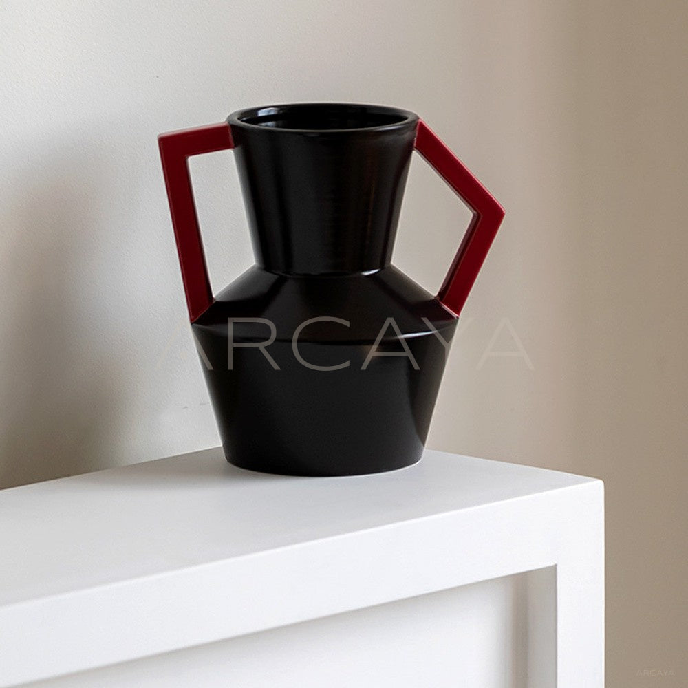 Angular Double Ear Two Tone Ceramic Vase - main