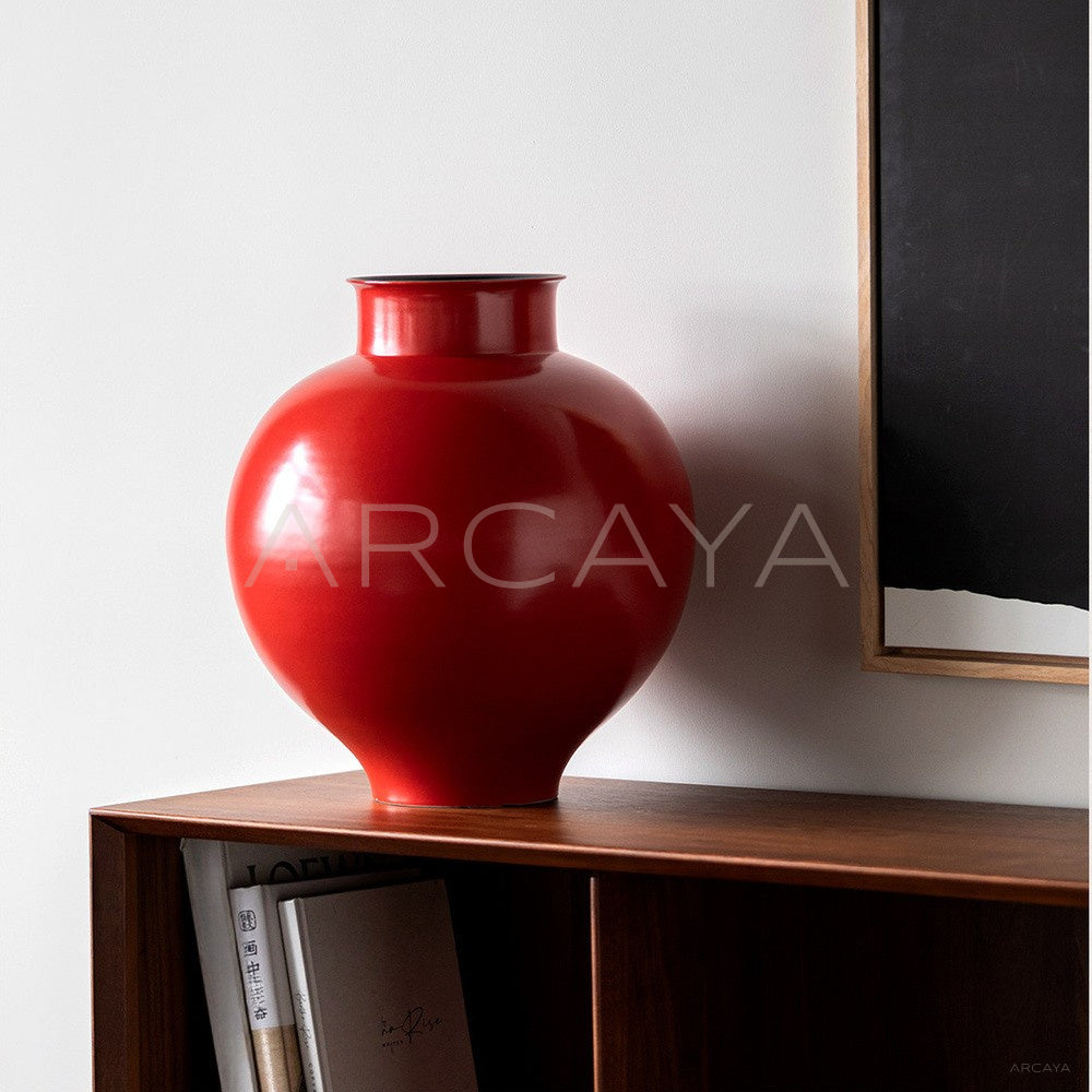 New Chinese Red Round Belly Ceramic Vase
