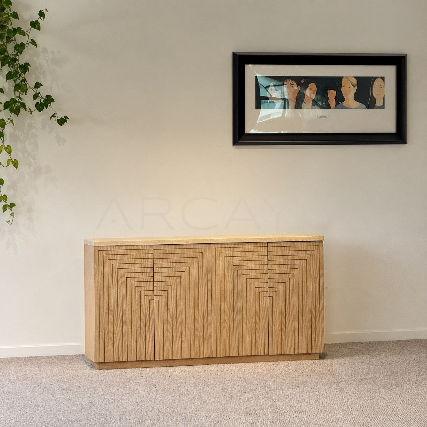 Geometric Wood Entryway Cabinet