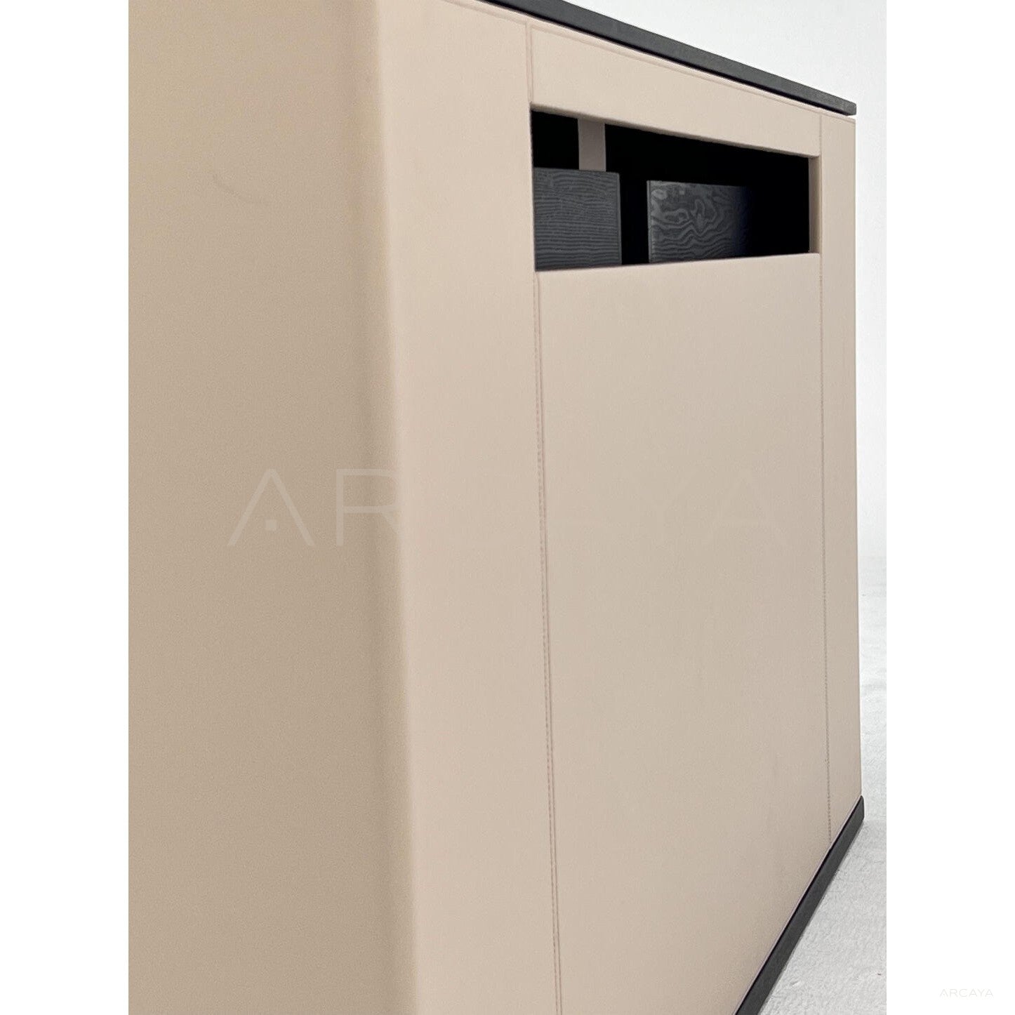 Nappa Leather Vertical Seam Minimalist Sideboard - scene