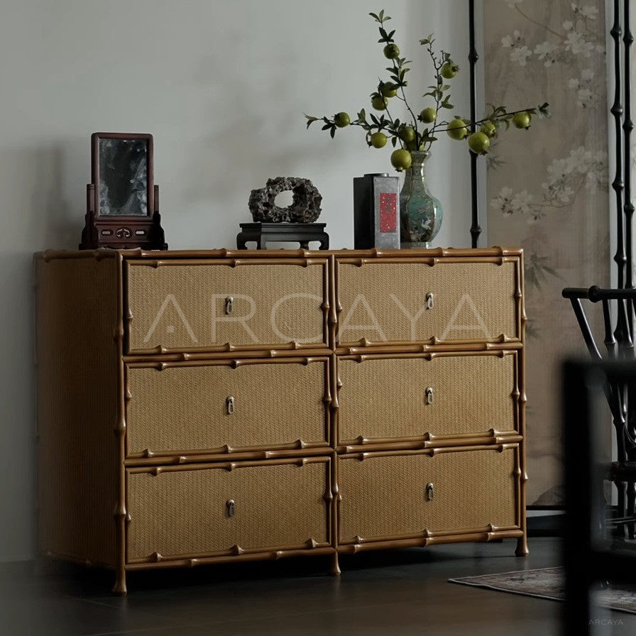 Bamboo Woven Six Drawer Chest - main