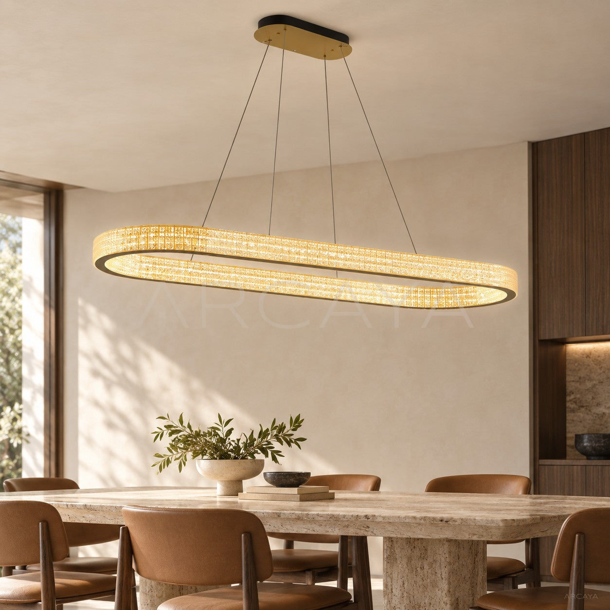 Oval Textured Gold Ring Linear Pendant Light 60188