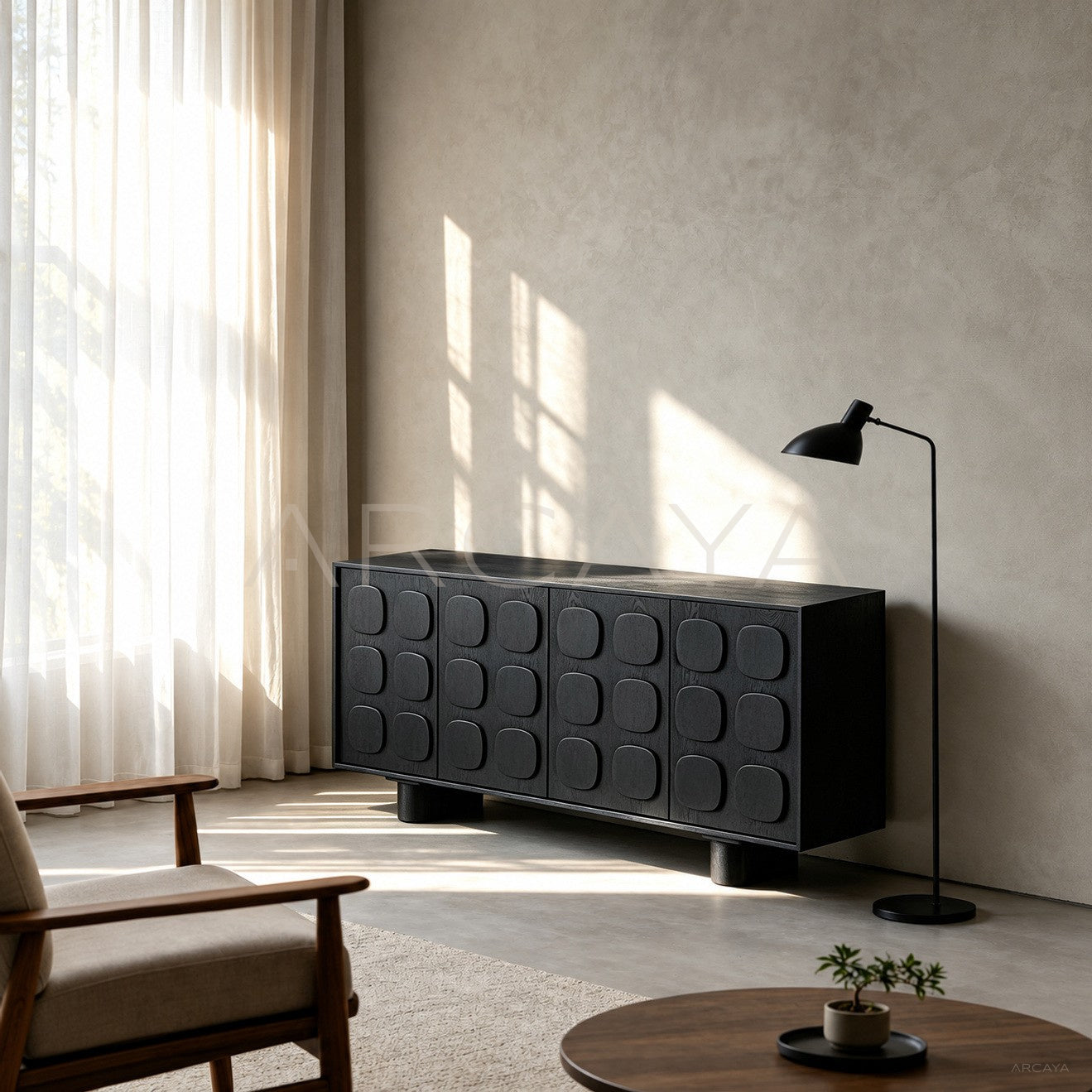 Mid Century Charcoal Relief Sideboard