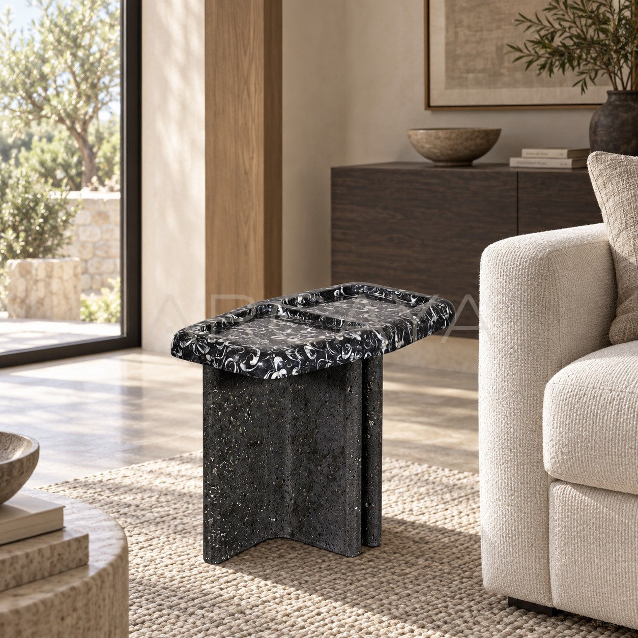 Fossil Pattern Stone Side Table