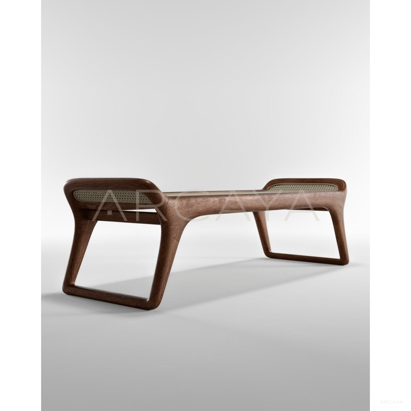 Walnut Rattan Woven Bench - scene