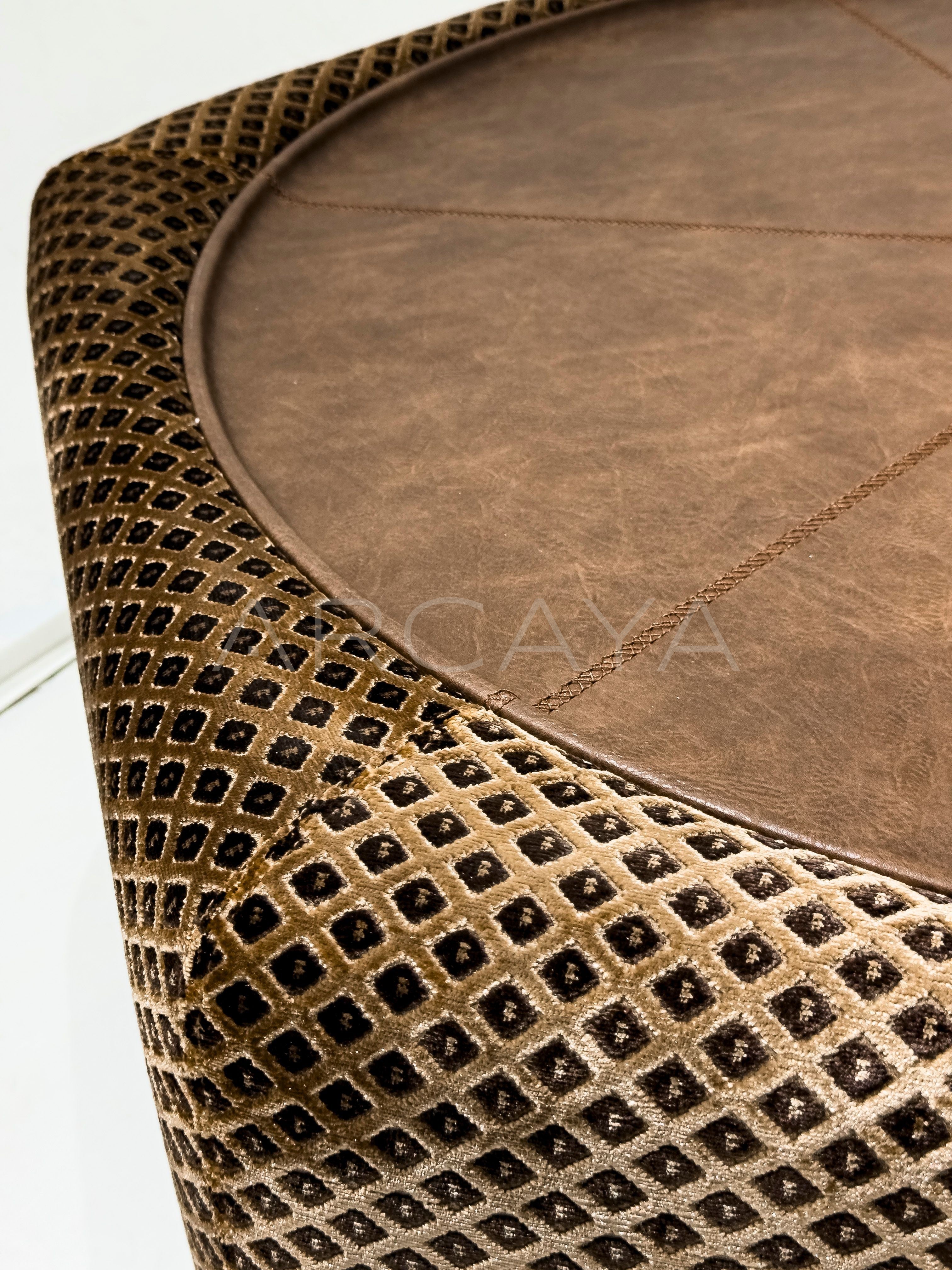 Leather Plaid Fabric Coffee Table - detail