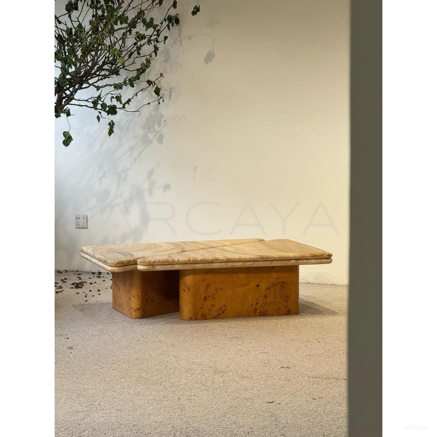 Gia Travertine Poplar Burl Coffee Table