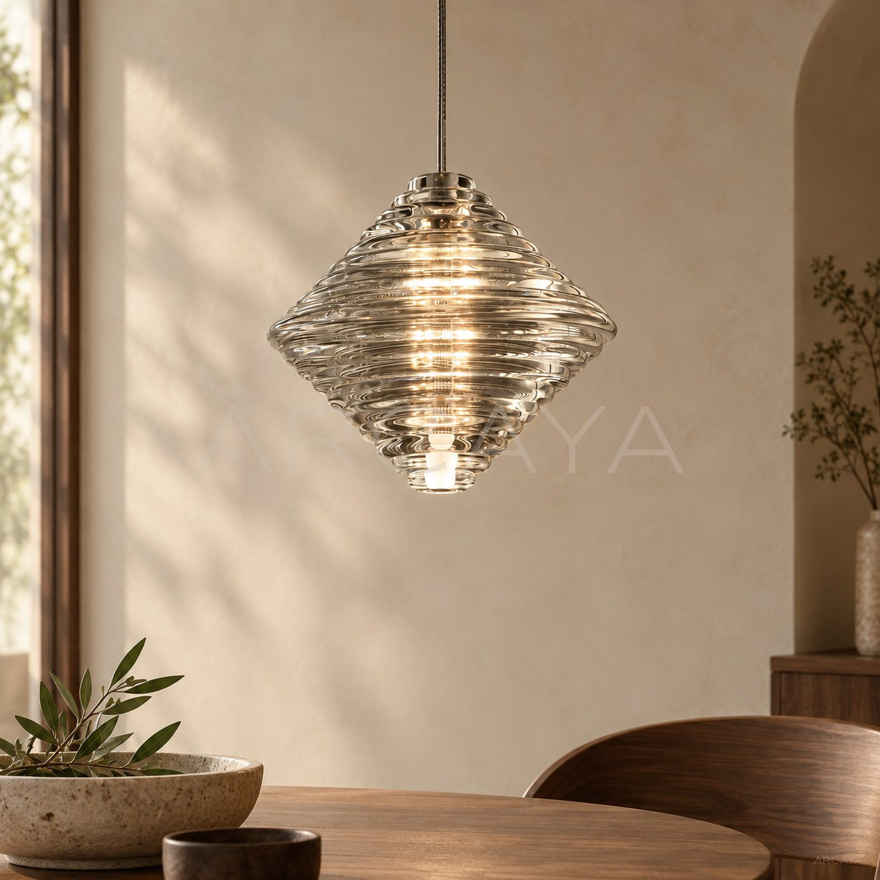 Ribbed Glass Diamond Pendant Light 97177