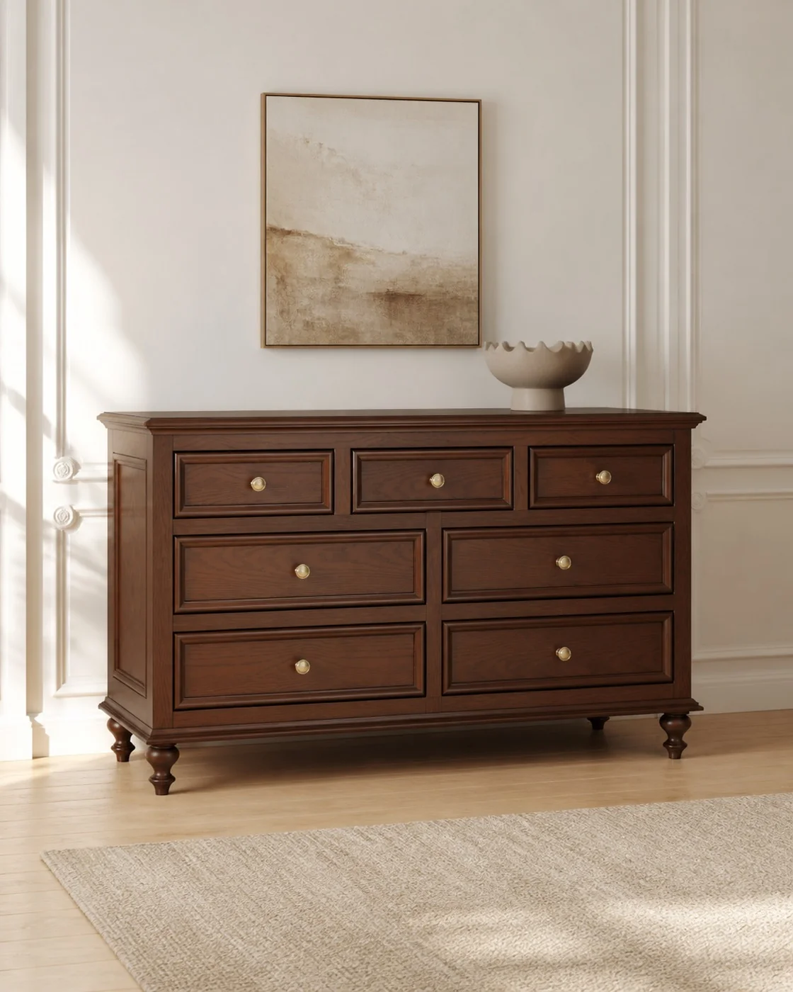 Edward Seven-Drawer Dresser in a finished interior.