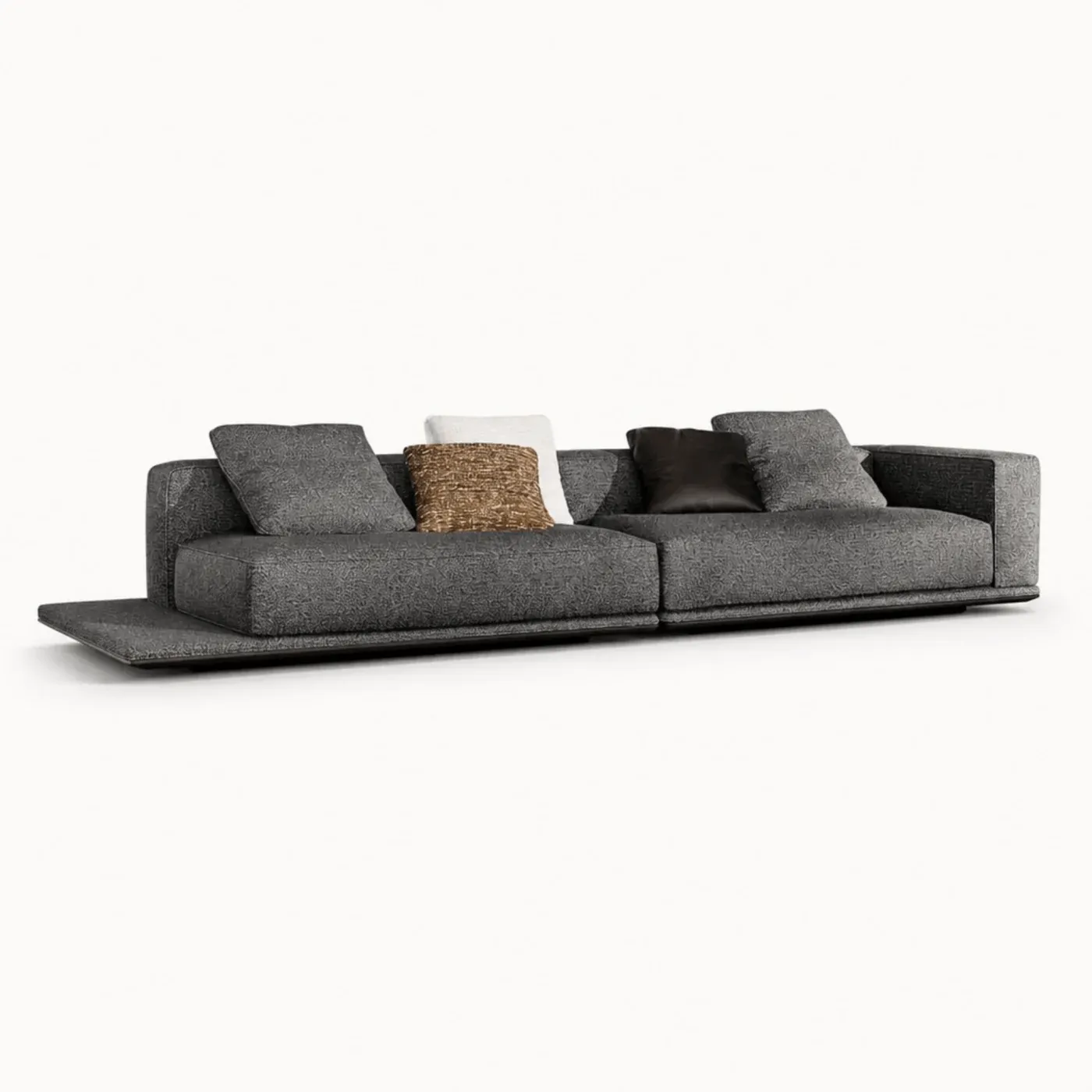 Low profile textured grey platform sofa