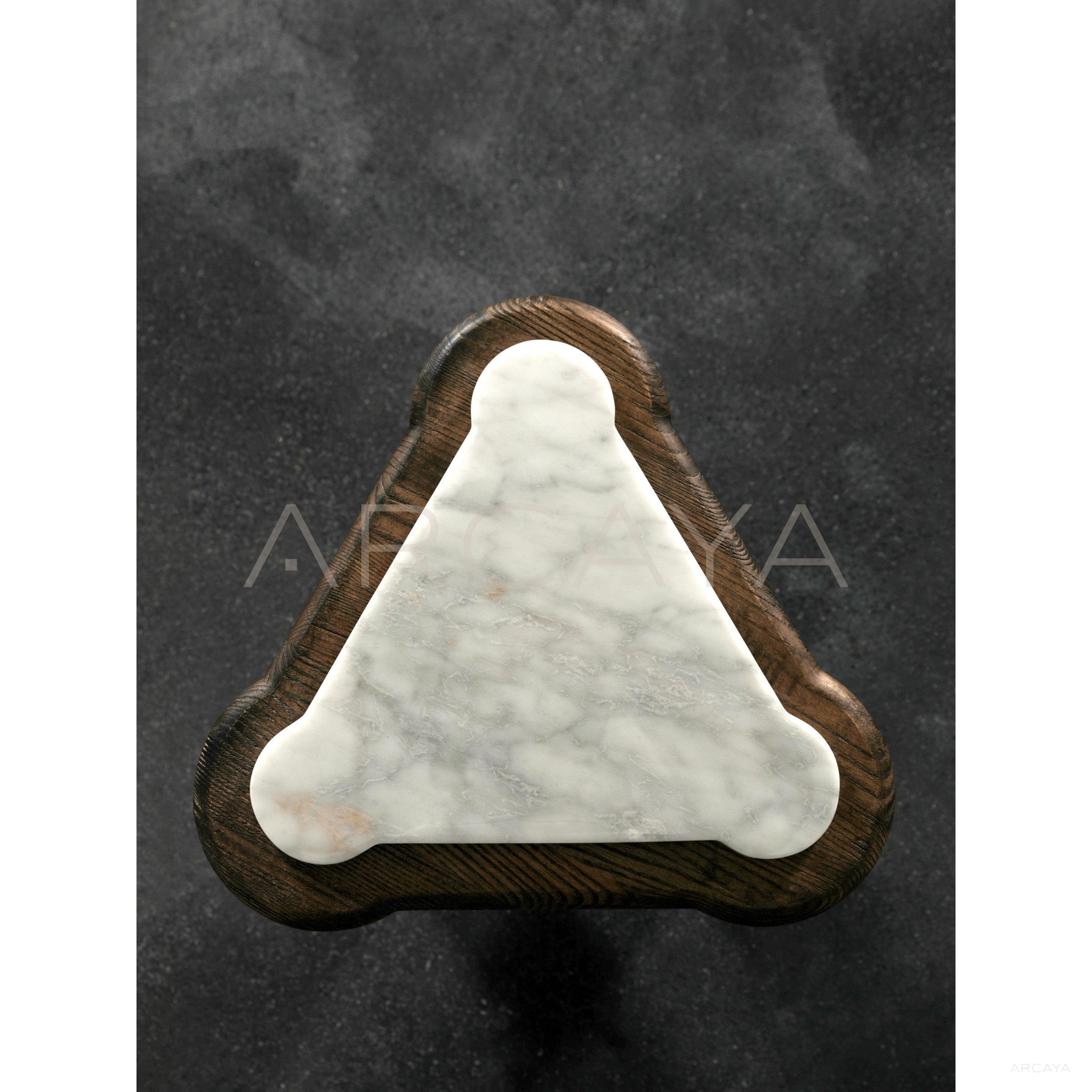 Triangular Solid Wood Marble Side Table - scene