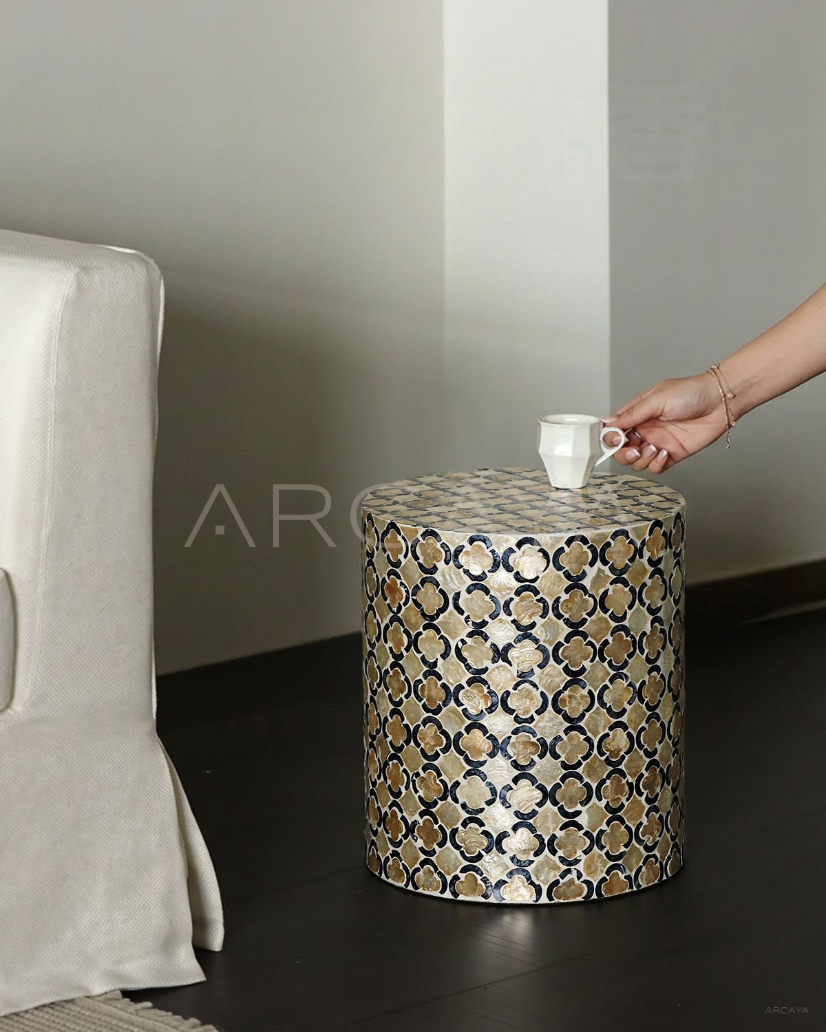 Vintage Shell Inlay Side Table - scene