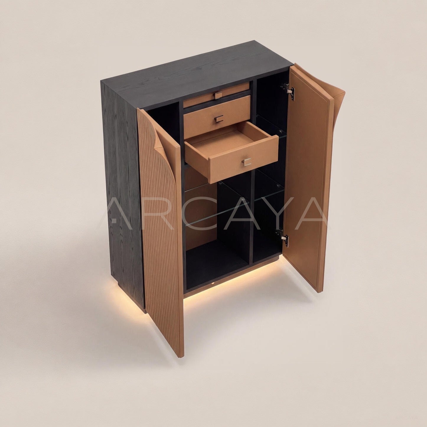 Italian Leather Double Door Wine Cabinet
