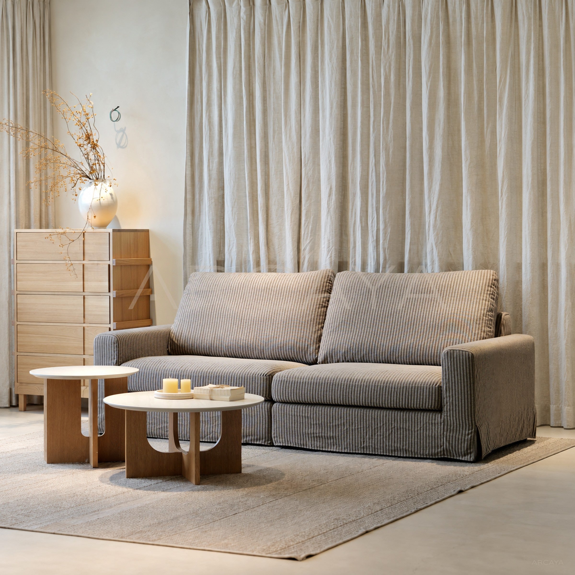 Dio Floating Island Sofa Striped Linen