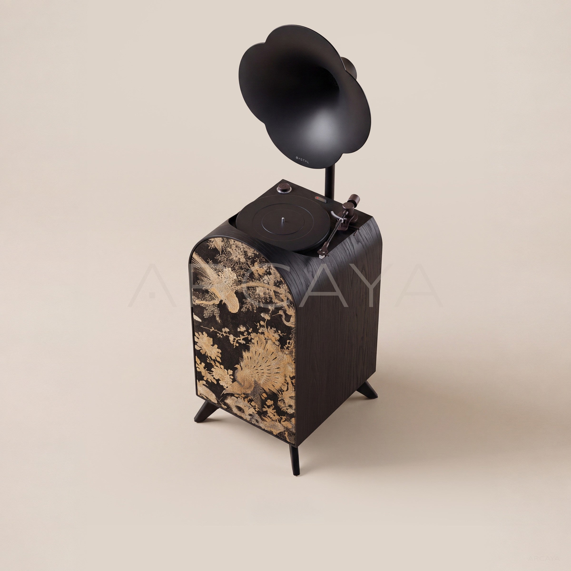 Peacock Gilded Brocade Gramophone — Decorative Objects