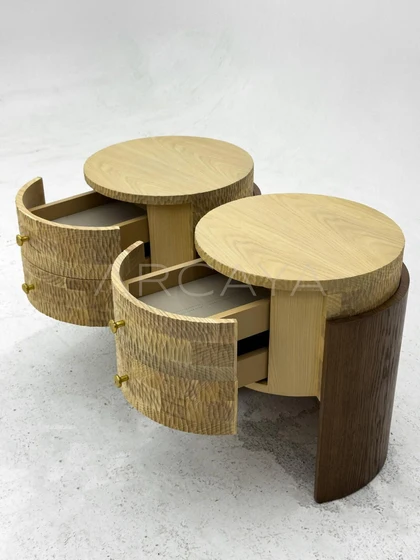 Round Two Tone Wood Nightstand - scene