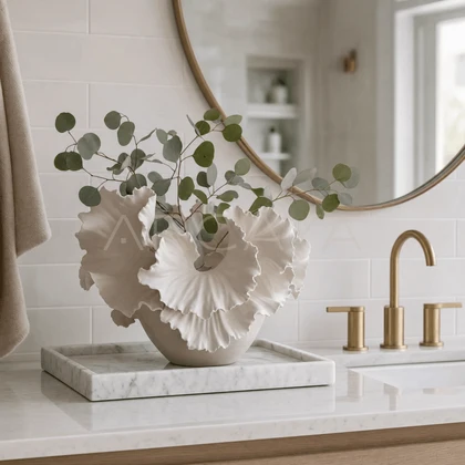 White Wavy Rim Vase — styled interior view 2