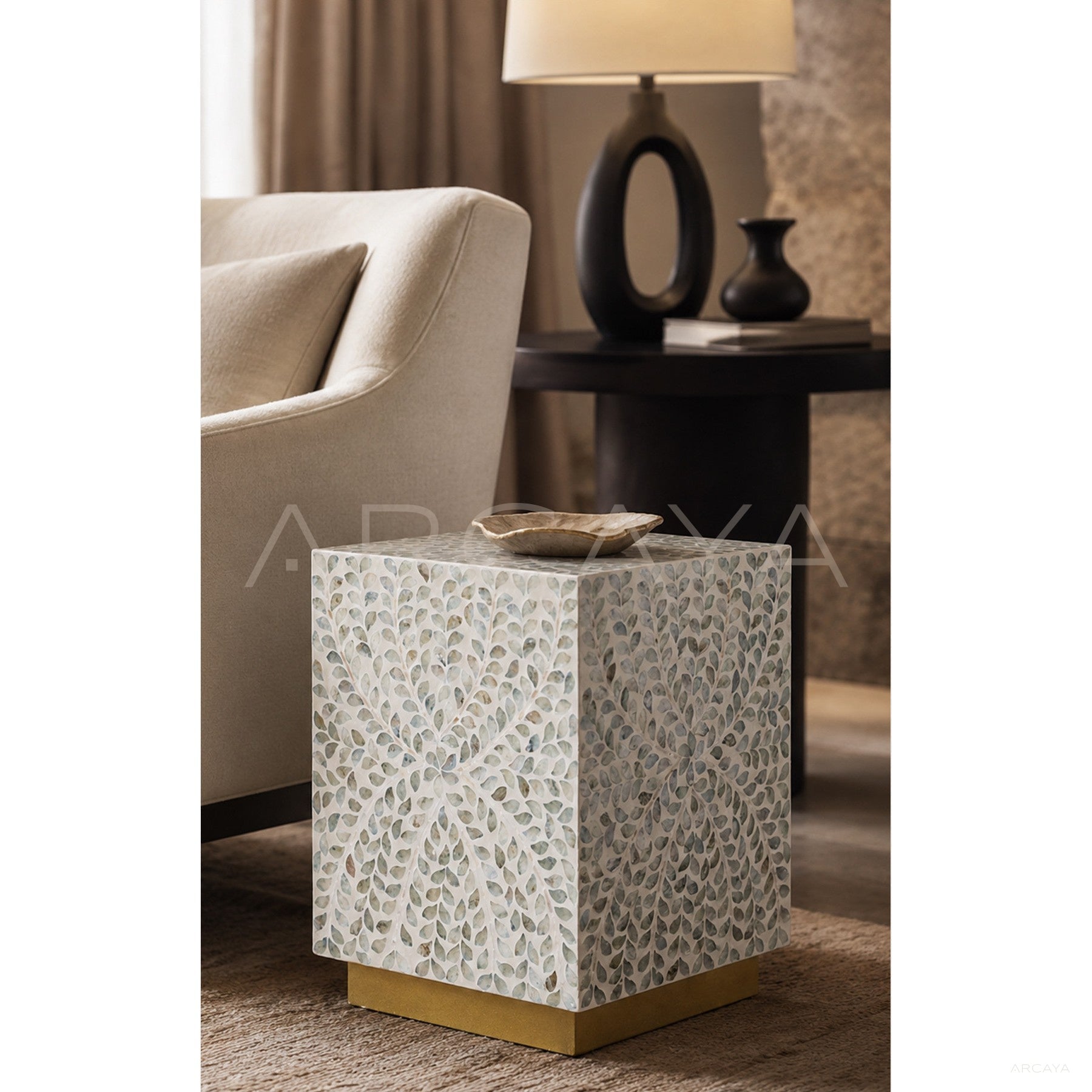 Handmade Shell Inlay Corner Side Table