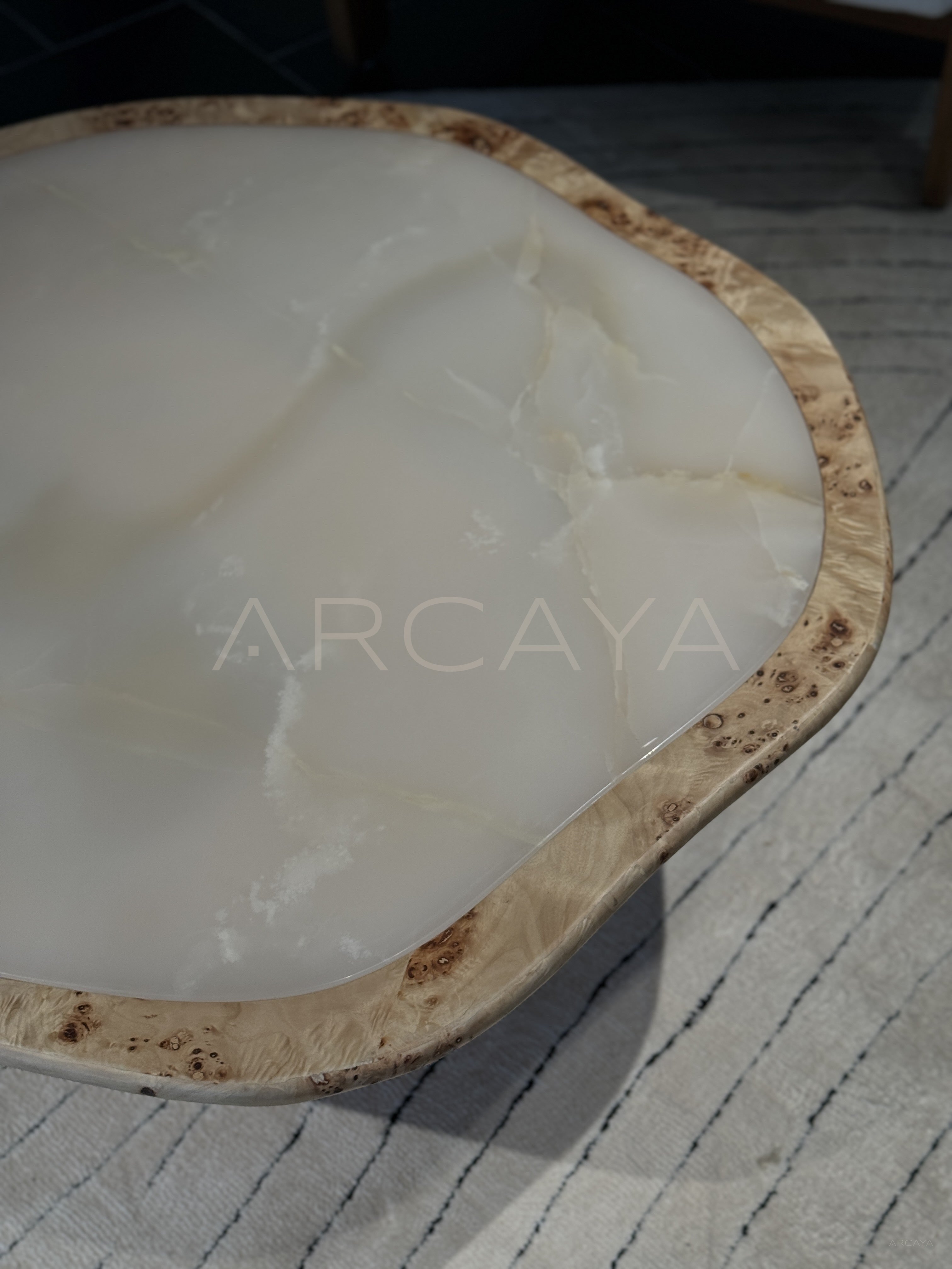 Burl Wood Cloud Marble Side Table - scene