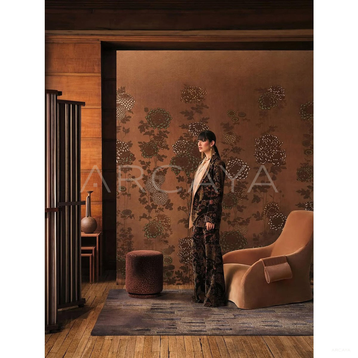 Mid Century Dark Textured Rug - scene