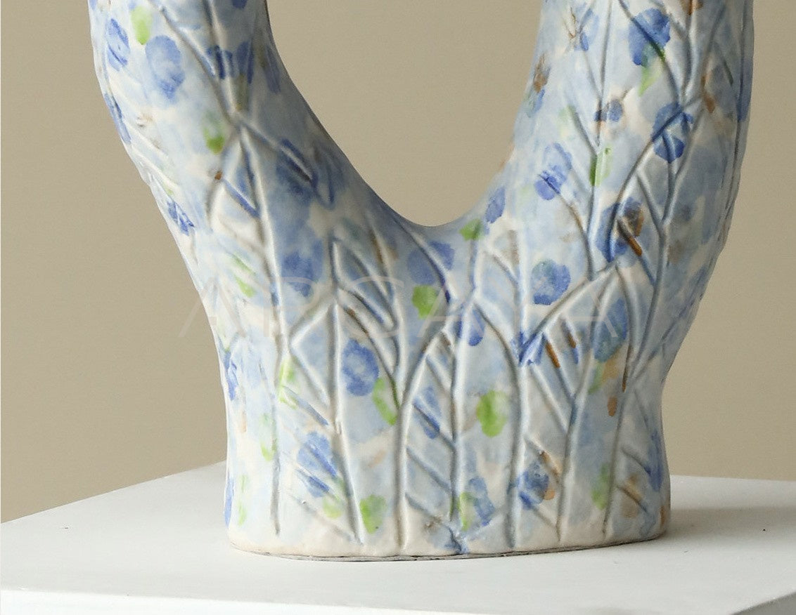 Wabi Sabi Blue Hollow Ceramic Vase - scene