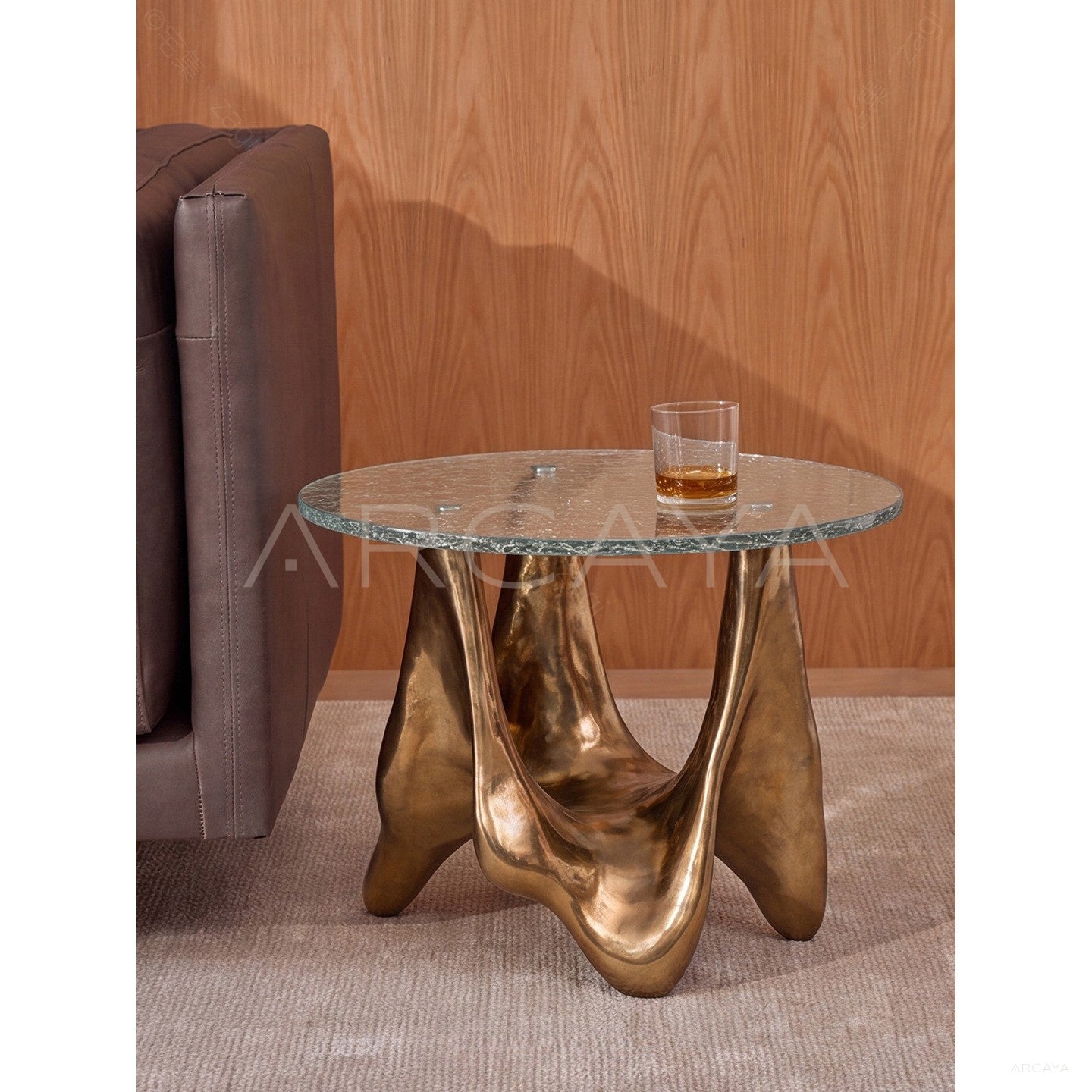 Gilded Sculpture Ripple Glass Side Table - scene
