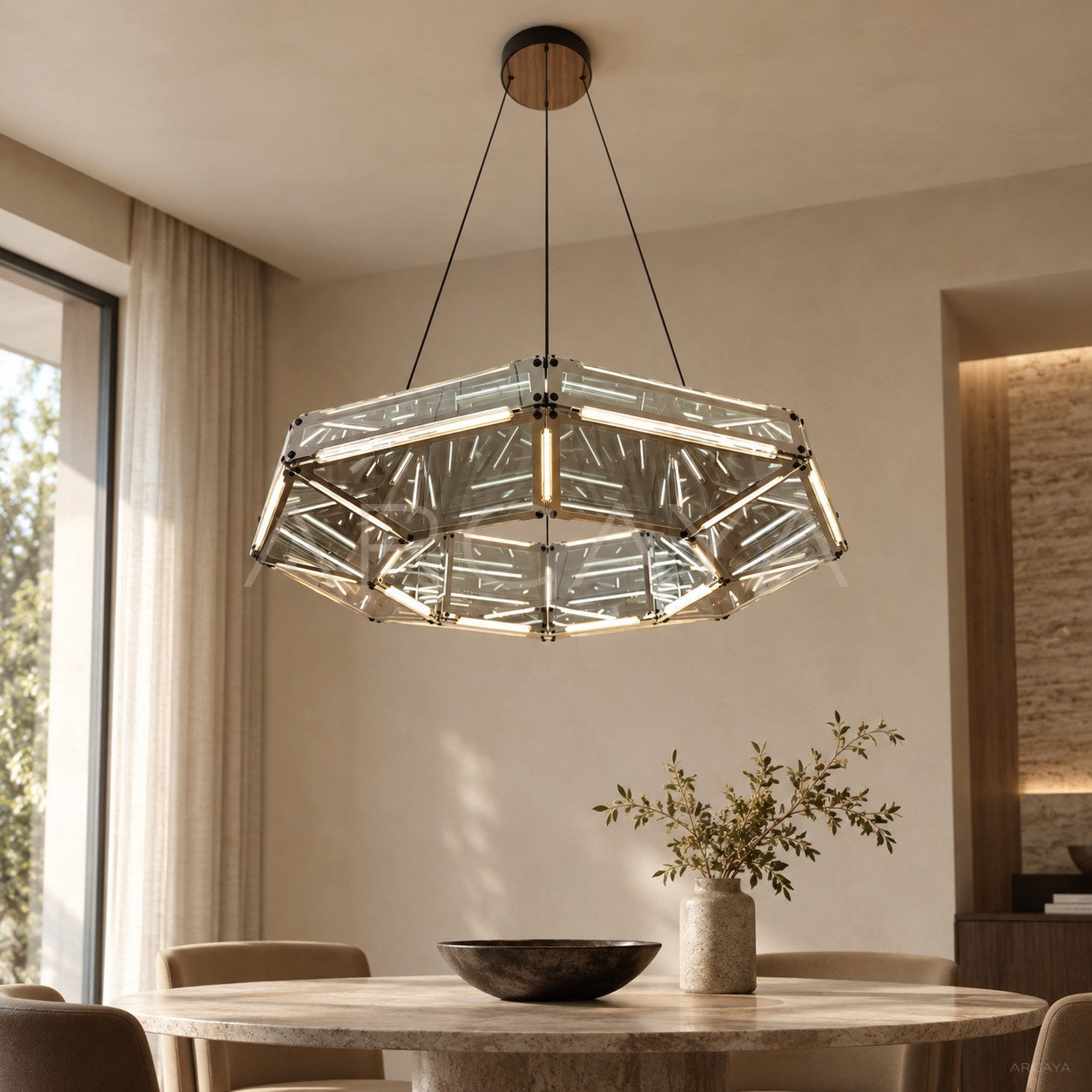 Octagonal Prism Halo Single Ring Pendant Light 80723