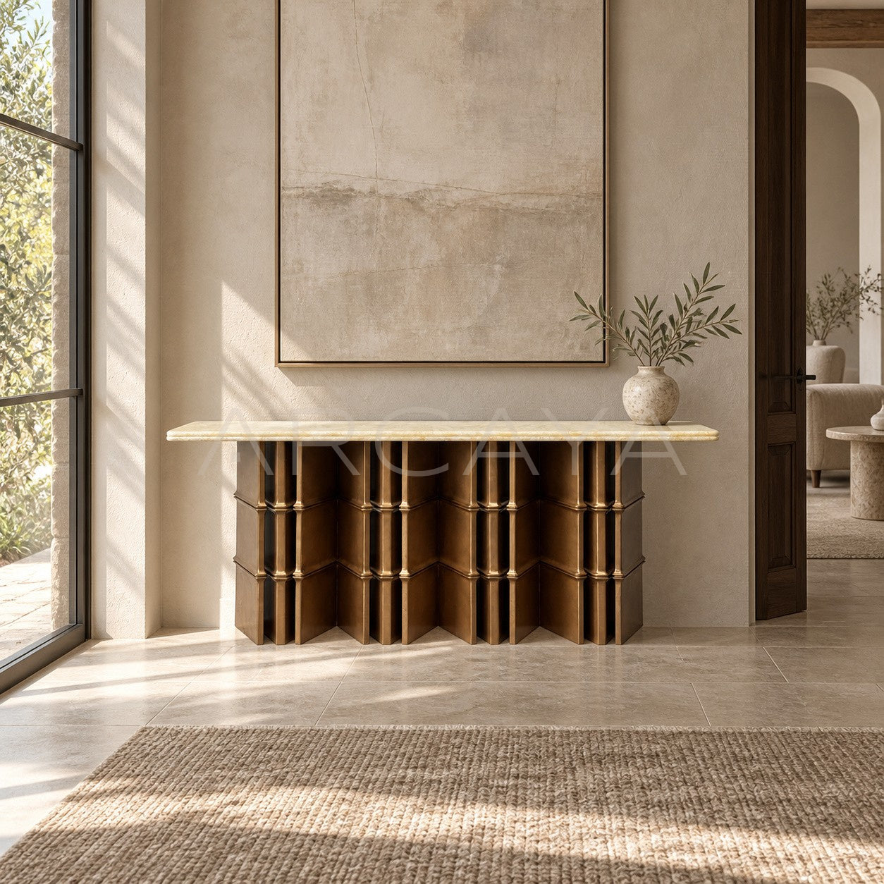 Gold Brown Irregular Marble Long Console