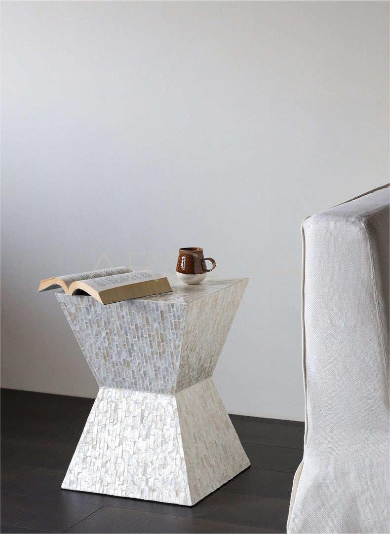 Handmade Shell Inlay Mobile Side Table - scene