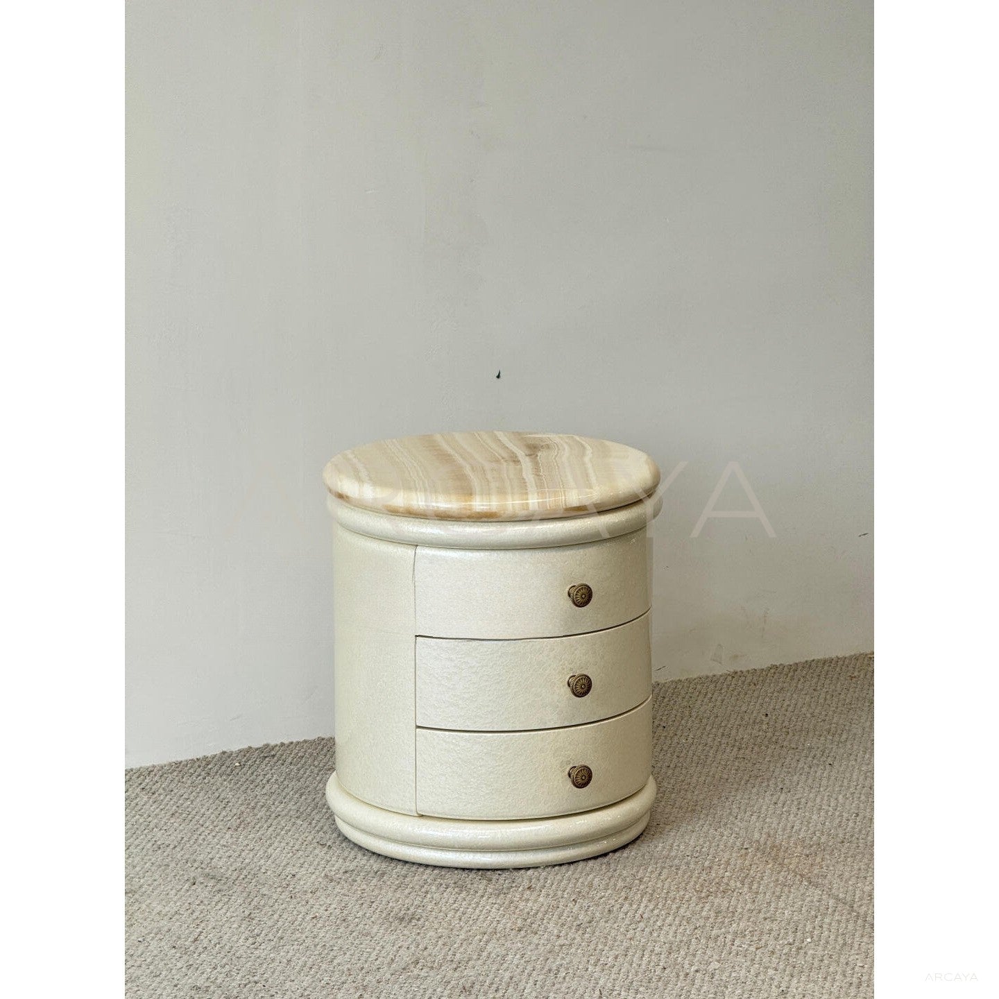 Striped White Jade Mother Of Pearl Nightstand - scene