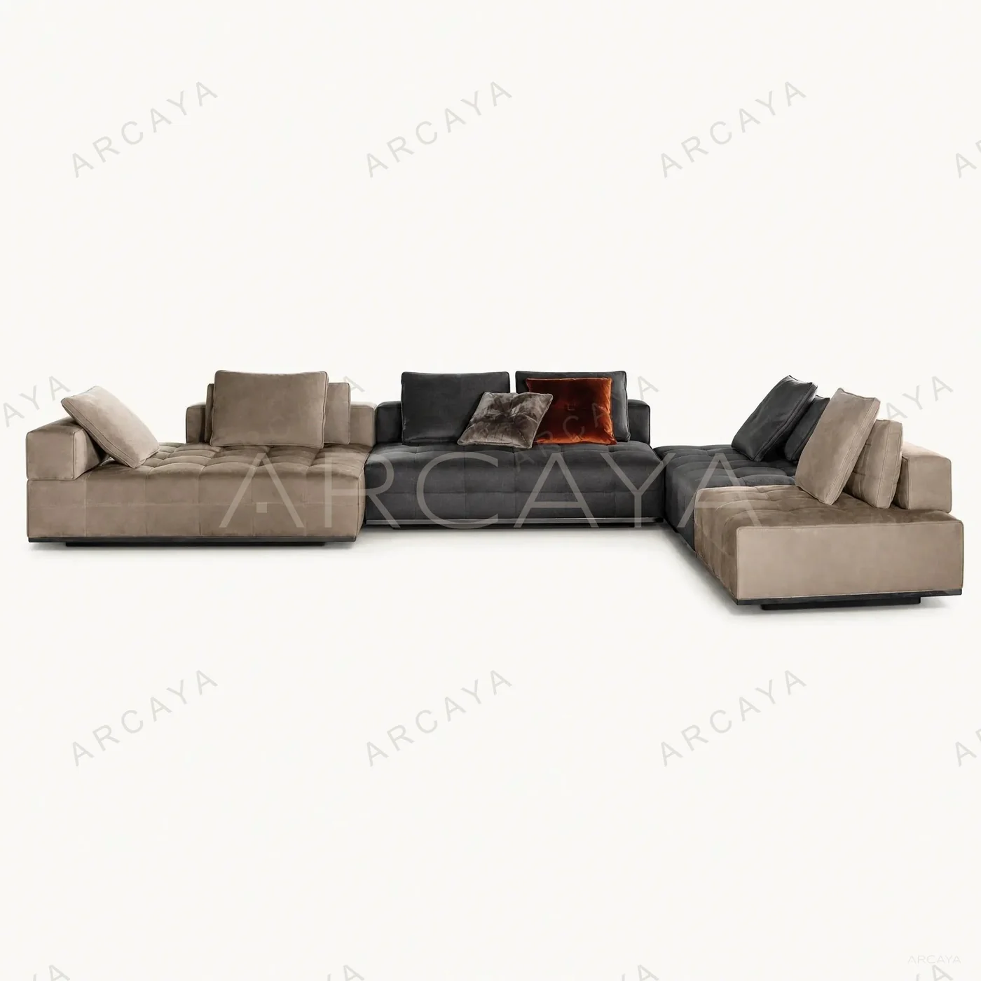 Two-Tone Grid Tufted Modular Sofa