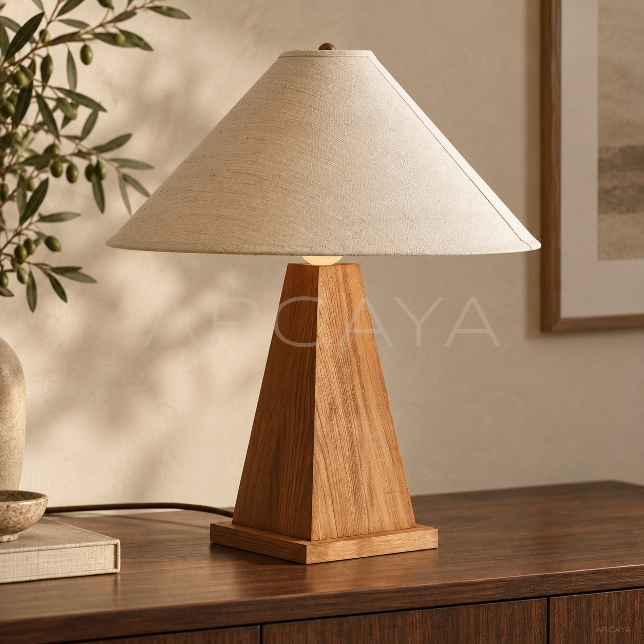 Geometric Cone Solid Wood Table Lamp