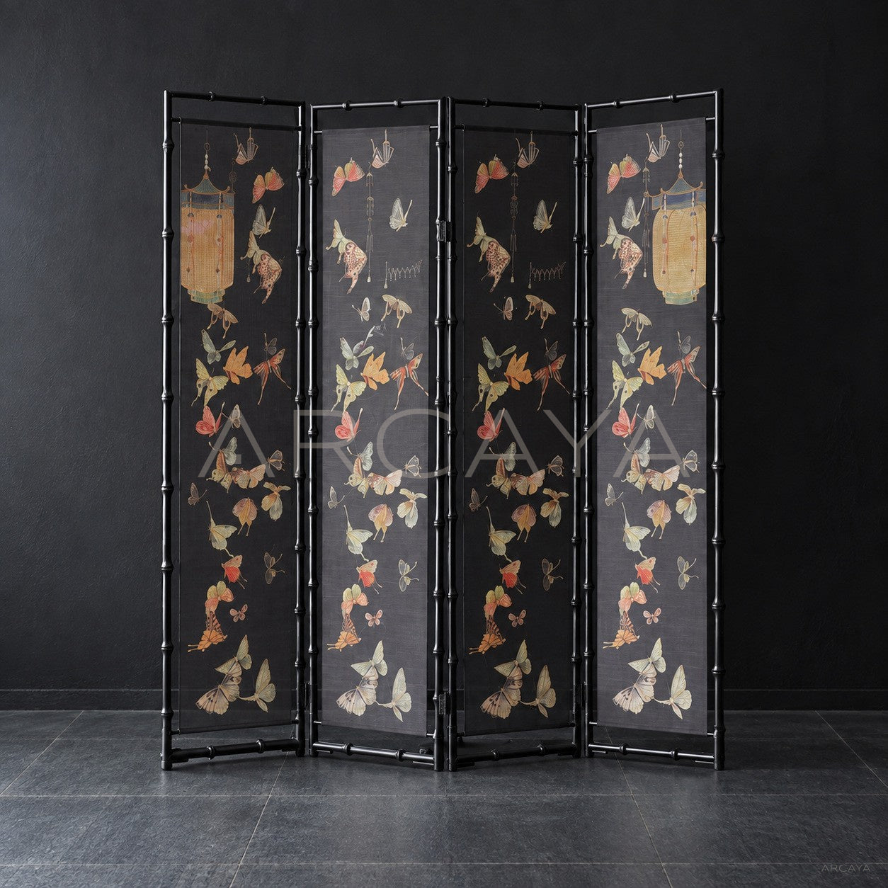 Bamboo Orchid Butterfly Double Sided Four Panel Screen - main