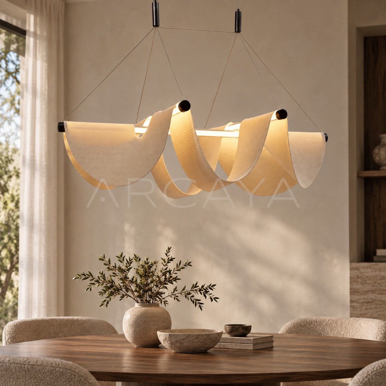 Cream Fabric Pleated Triple Pendant Light 80643