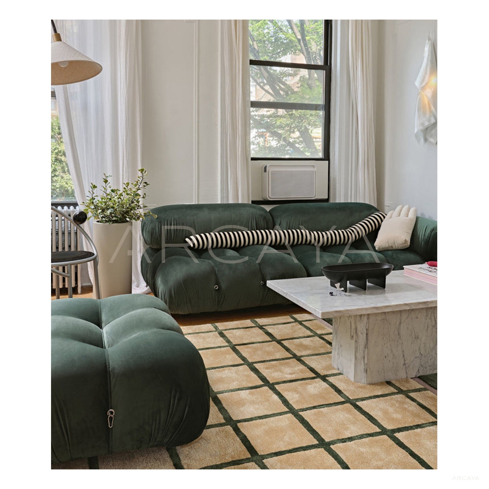Beige Green Check Rug Dsm P013 F - scene