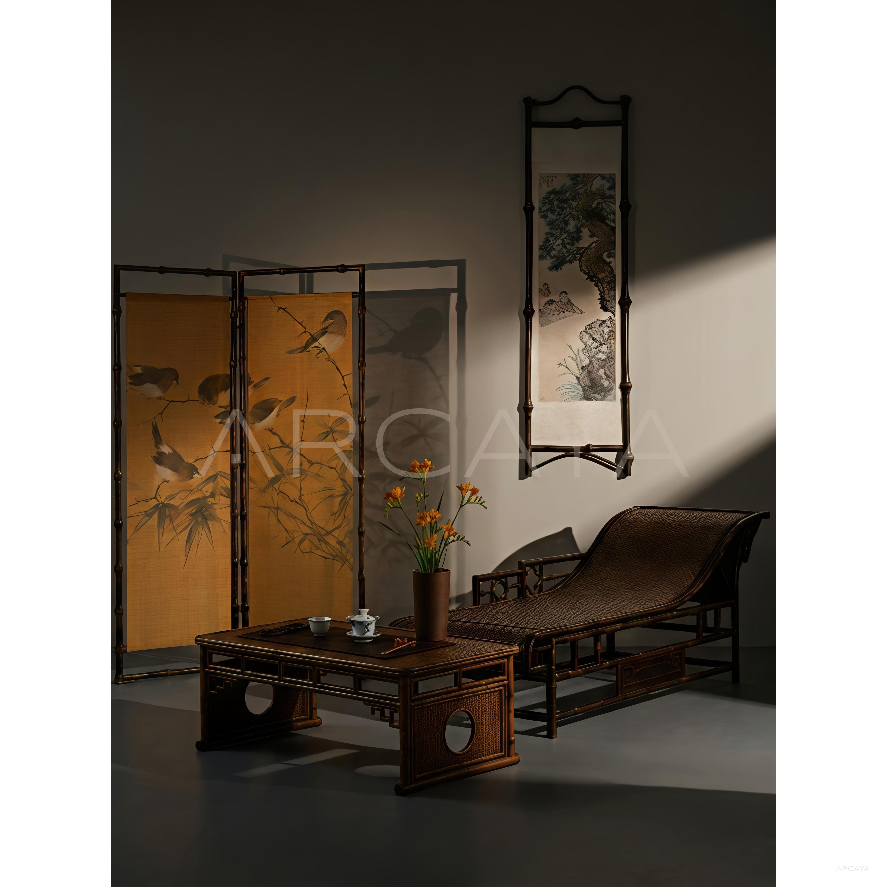 Bamboo Shadow Bird Folding Screen - scene