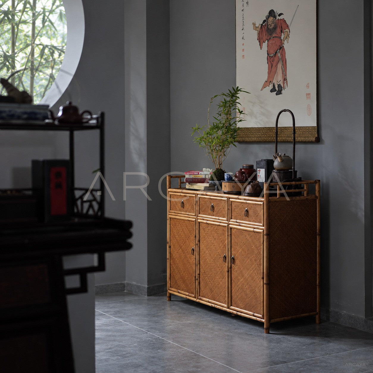 Bamboo Woven Three Door Sideboard