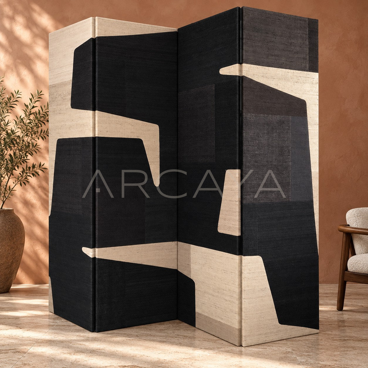 Abstract Geometric Hand Painted Linen Screen