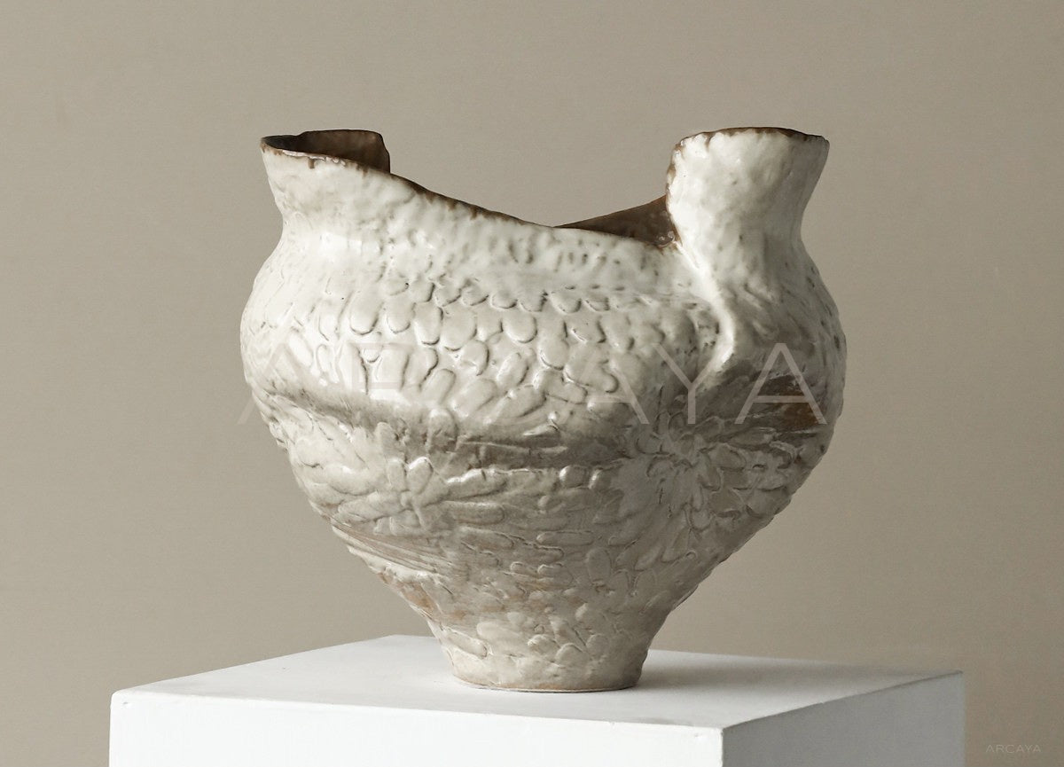 Vintage Handmade Textured Ceramic Vase - scene